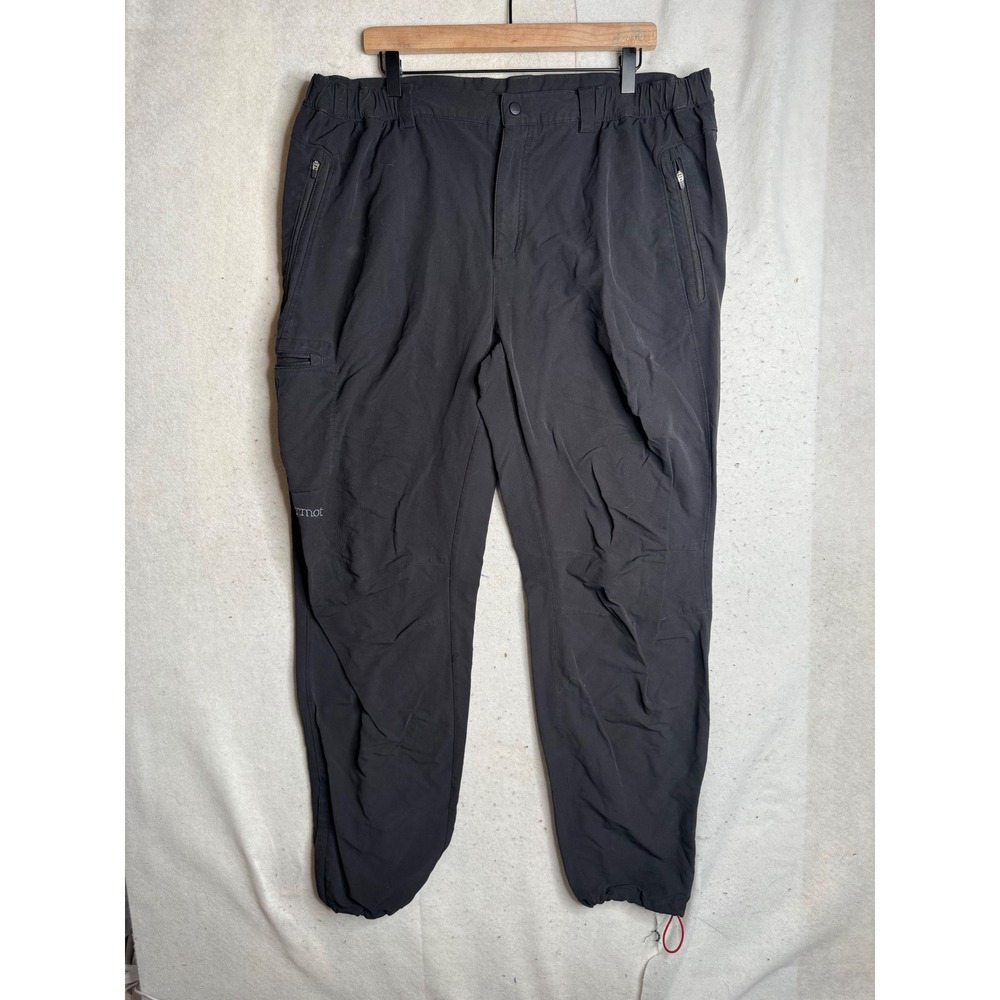 Marmot Mens Black Softshell Hiking Cargo Pants Elastic Waist Outdoor Trail 37x31